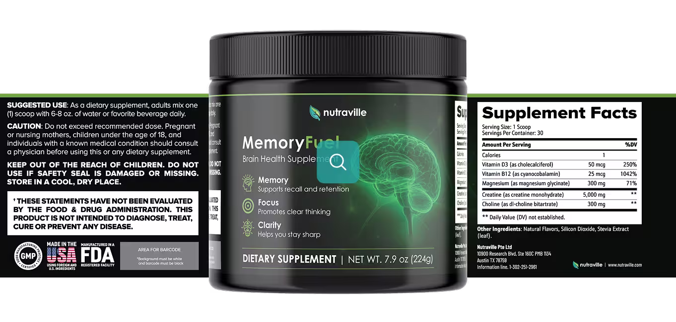 MemoryFuel product label showing ingredients and nutritional information